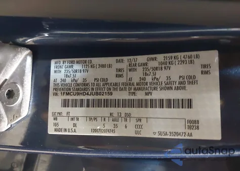 2018 Ford Escape Sel from USA, damaged, VIN 1FMCU9HD4JUB02159